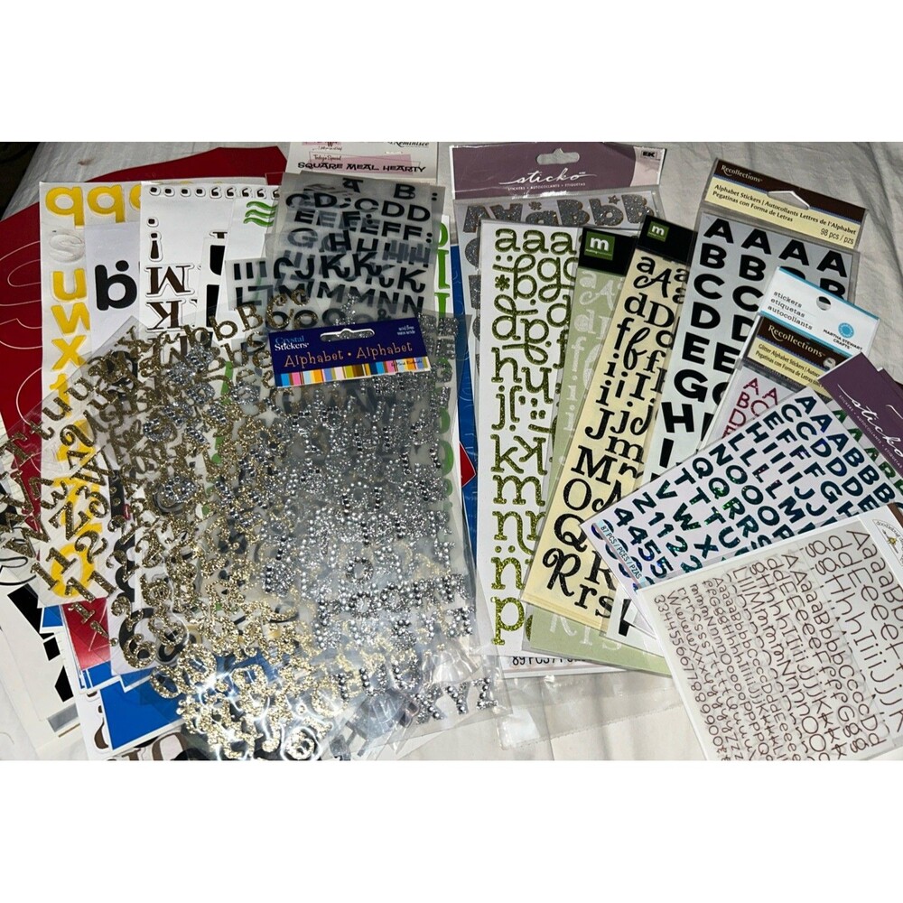 Alphabet Letter Stickers Lot,vinil,gliter, 12 New Pack, Used.